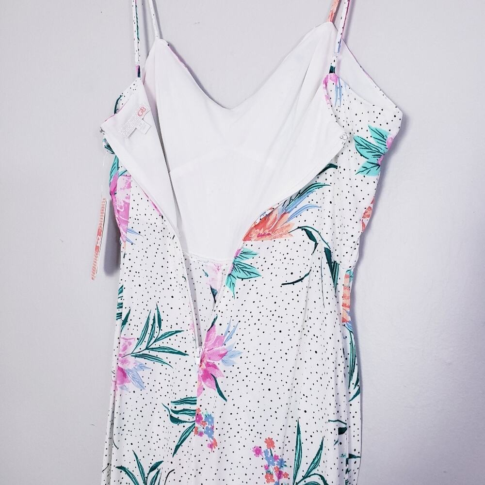 NWT Gianni Bini Tropical Floral Polka Dot Wide Leg Jumpsuit White Medium V-Neck - Picture 12 of 14